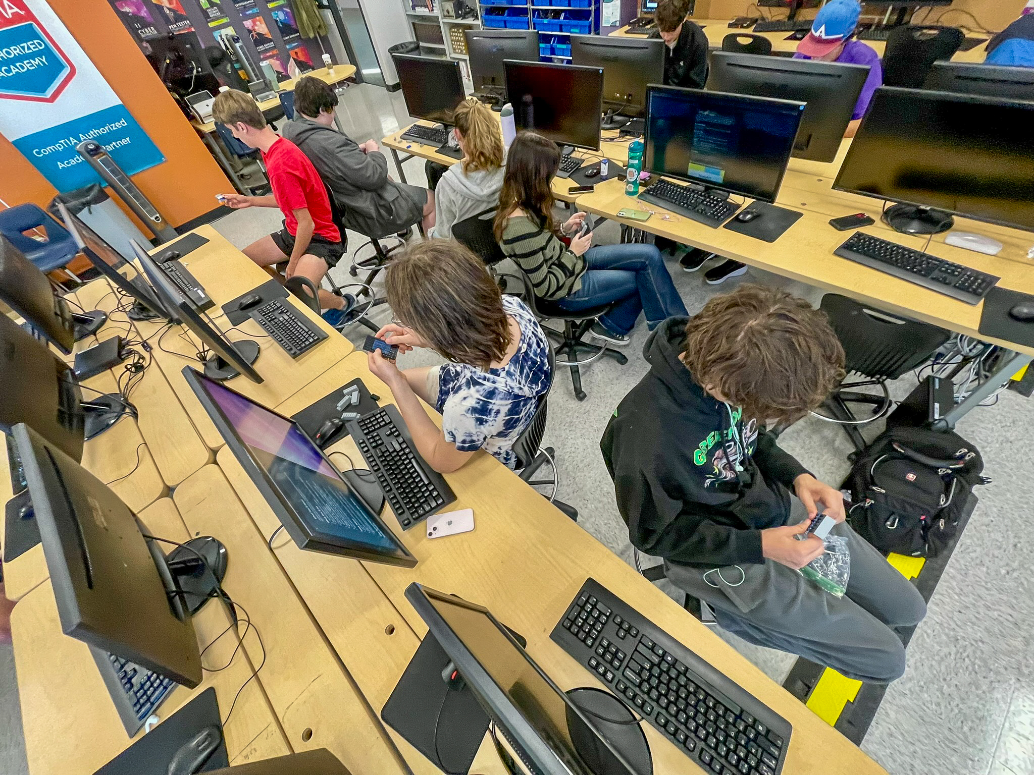Student at computer in classroom